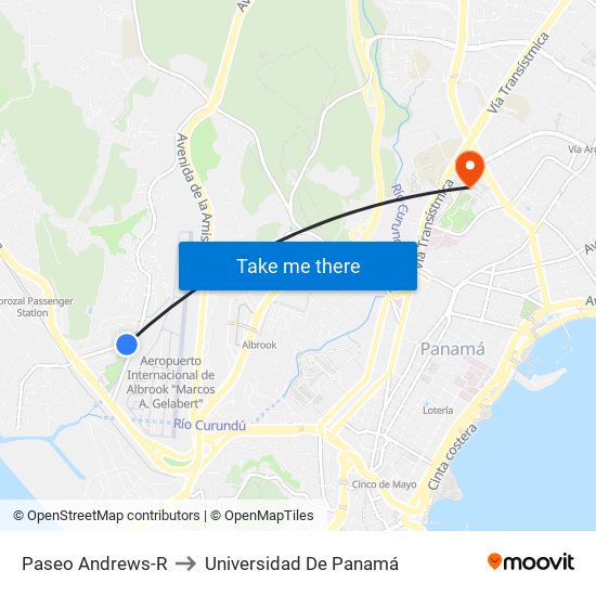 Paseo Andrews-R to Universidad De Panamá map