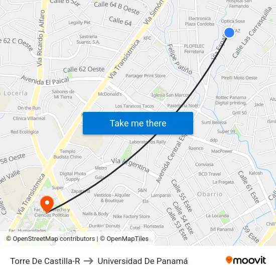 Torre De Castilla-R to Universidad De Panamá map