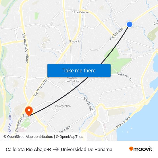 Calle 5ta Río Abajo-R to Universidad De Panamá map