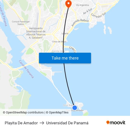 Playita De Amador to Universidad De Panamá map