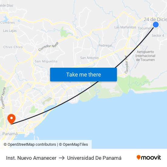 Inst. Nuevo Amanecer to Universidad De Panamá map