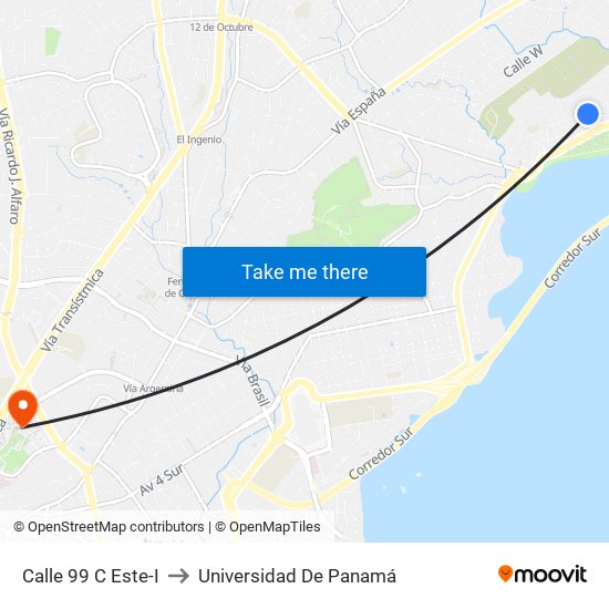 Calle 99 C Este-I to Universidad De Panamá map