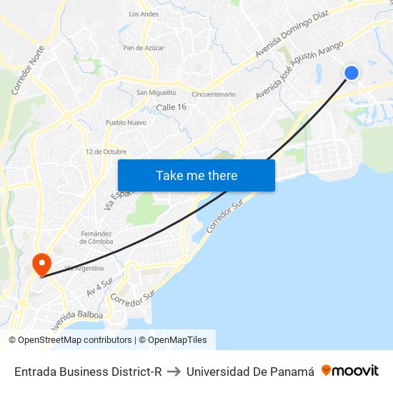 Entrada Business District-R to Universidad De Panamá map