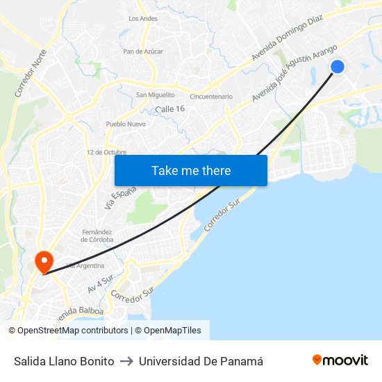 Salida Llano Bonito to Universidad De Panamá map