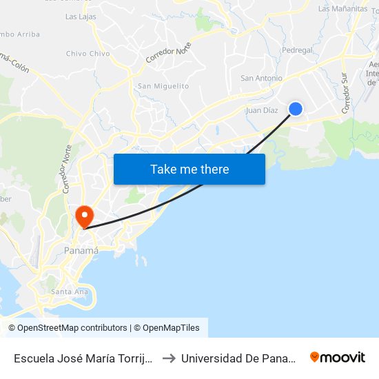 Escuela José María Torrijos to Universidad De Panamá map