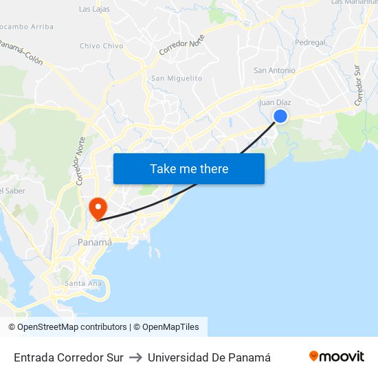 Entrada Corredor Sur to Universidad De Panamá map