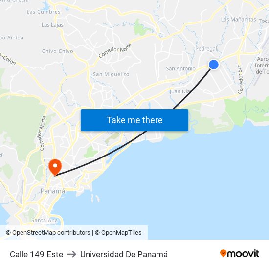 Calle 149 Este to Universidad De Panamá map