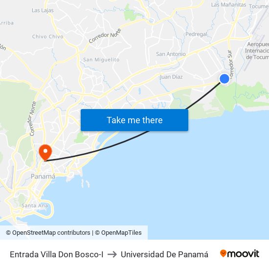 Entrada Villa Don Bosco-I to Universidad De Panamá map