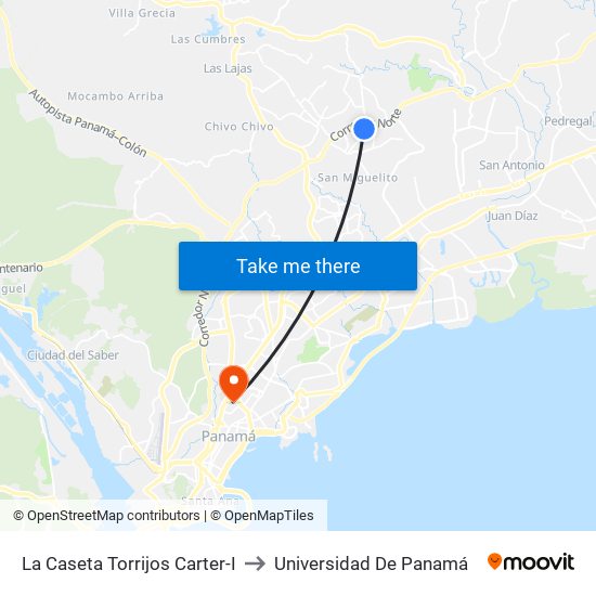 La Caseta Torrijos Carter-I to Universidad De Panamá map