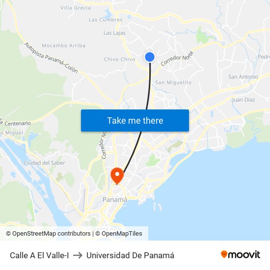 Calle A El Valle-I to Universidad De Panamá map