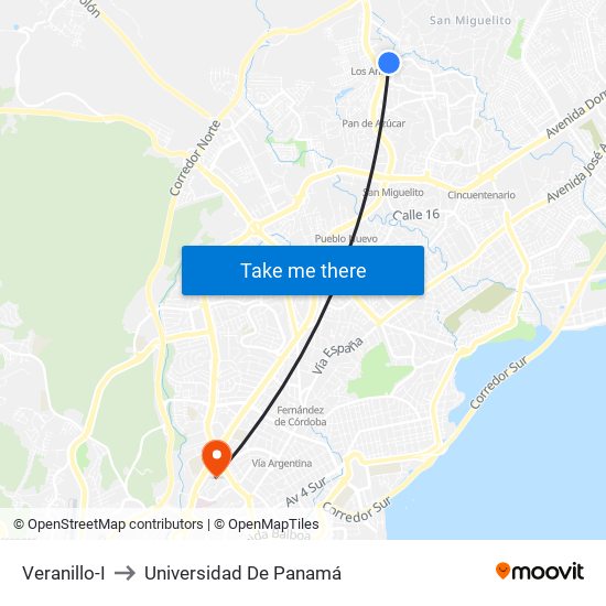 Veranillo-I to Universidad De Panamá map