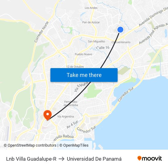 Lnb Villa Guadalupe-R to Universidad De Panamá map