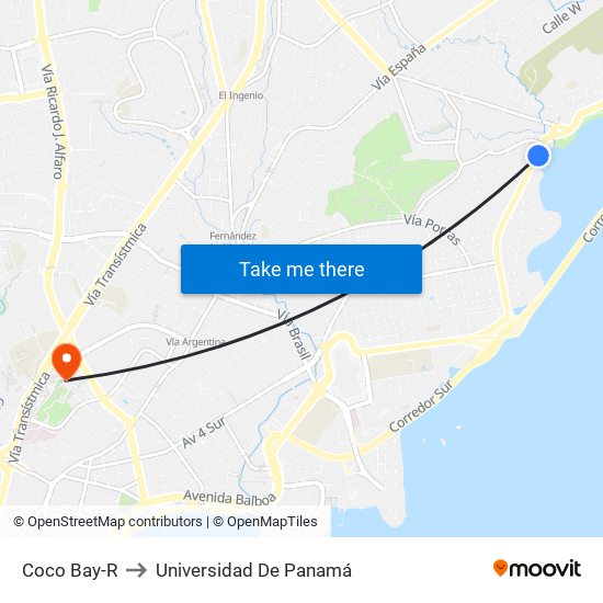 Coco Bay-R to Universidad De Panamá map