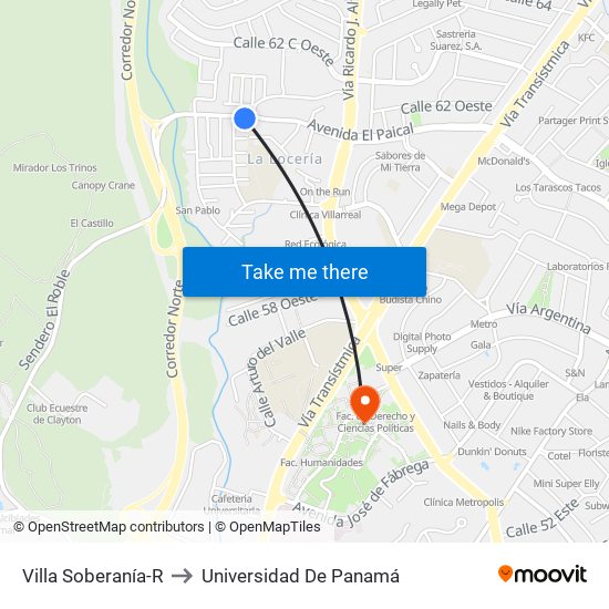 Villa Soberanía-R to Universidad De Panamá map