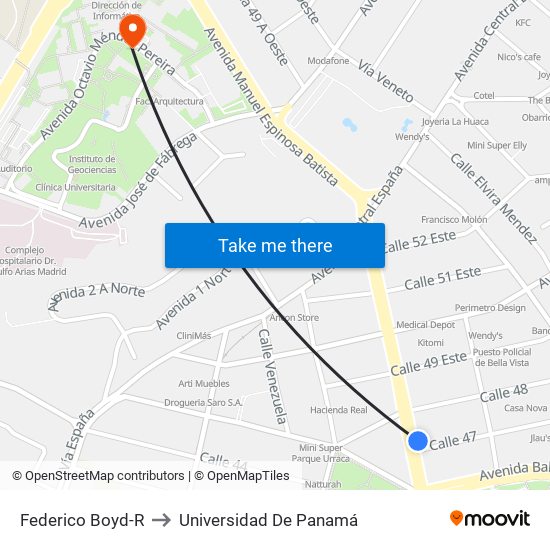 Federico Boyd-R to Universidad De Panamá map