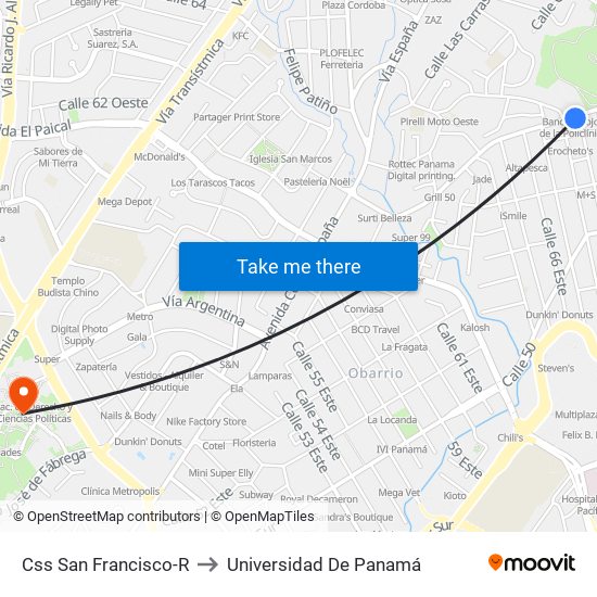 Css San Francisco-R to Universidad De Panamá map