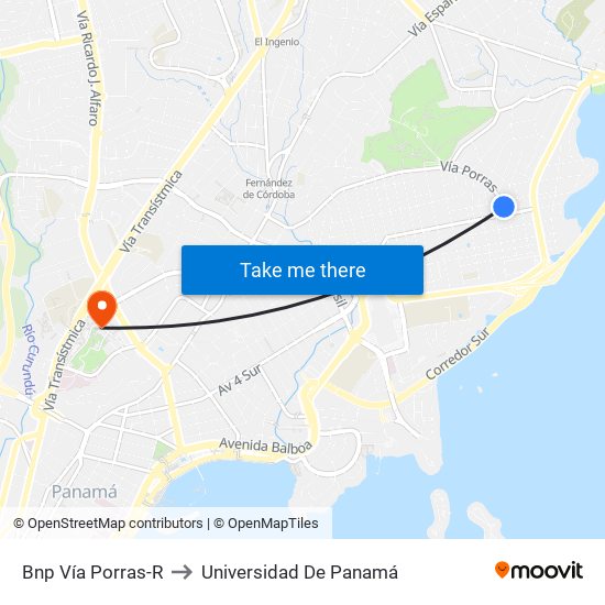 Bnp Vía Porras-R to Universidad De Panamá map