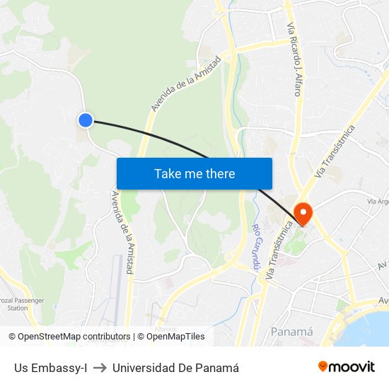 Us Embassy-I to Universidad De Panamá map