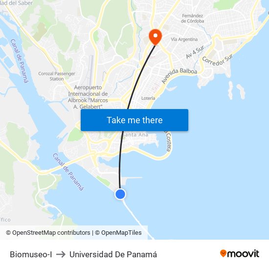 Biomuseo-I to Universidad De Panamá map