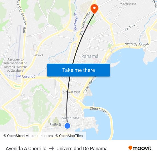 Avenida A Chorrillo to Universidad De Panamá map