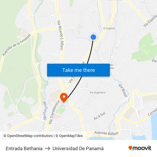Entrada Bethania to Universidad De Panamá map