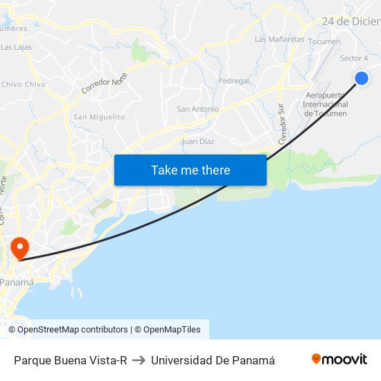 Parque Buena Vista-R to Universidad De Panamá map