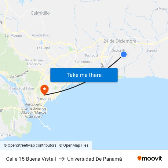 Calle 15 Buena Vista-I to Universidad De Panamá map