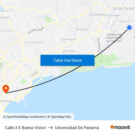 Calle 3 E Buena Vista-I to Universidad De Panamá map