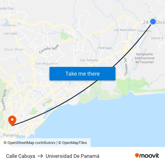 Calle Cabuya to Universidad De Panamá map