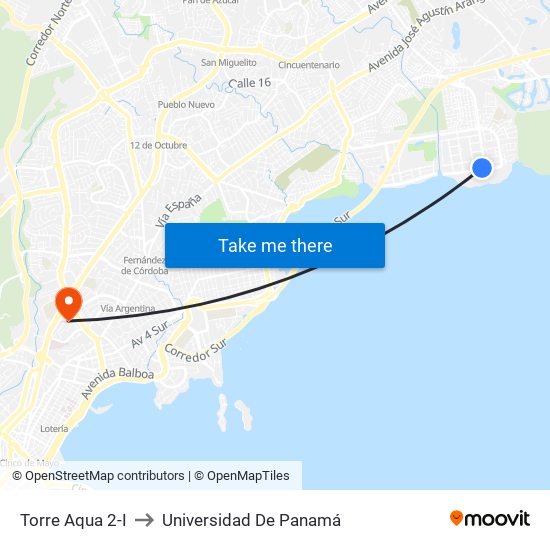 Torre Aqua 2-I to Universidad De Panamá map