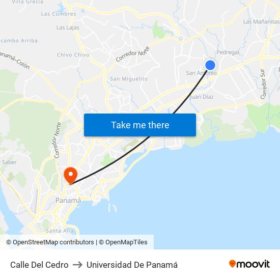 Calle Del Cedro to Universidad De Panamá map