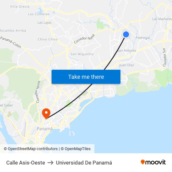 Calle Asis-Oeste to Universidad De Panamá map