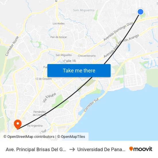 Ave. Principal Brisas Del Gof-I to Universidad De Panamá map