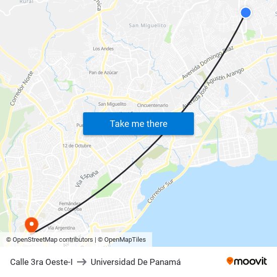 Calle 3ra Oeste-I to Universidad De Panamá map
