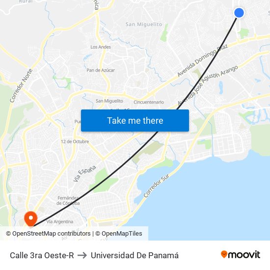 Calle 3ra Oeste-R to Universidad De Panamá map