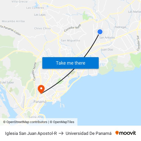 Iglesia San Juan Apostol-R to Universidad De Panamá map