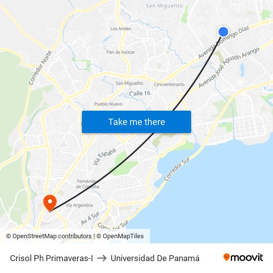 Crisol Ph Primaveras-I to Universidad De Panamá map