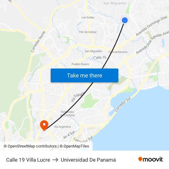 Calle 19 Villa Lucre to Universidad De Panamá map