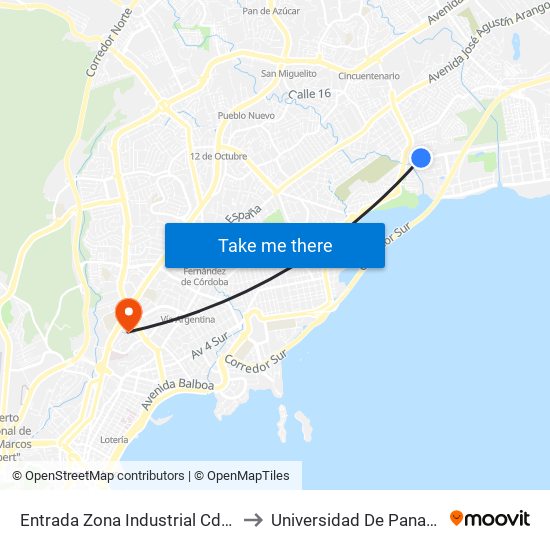 Entrada Zona Industrial Cde-R to Universidad De Panamá map