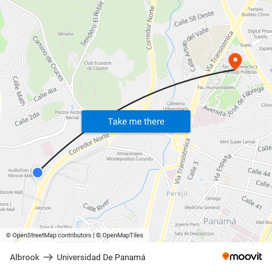 Albrook to Universidad De Panamá map
