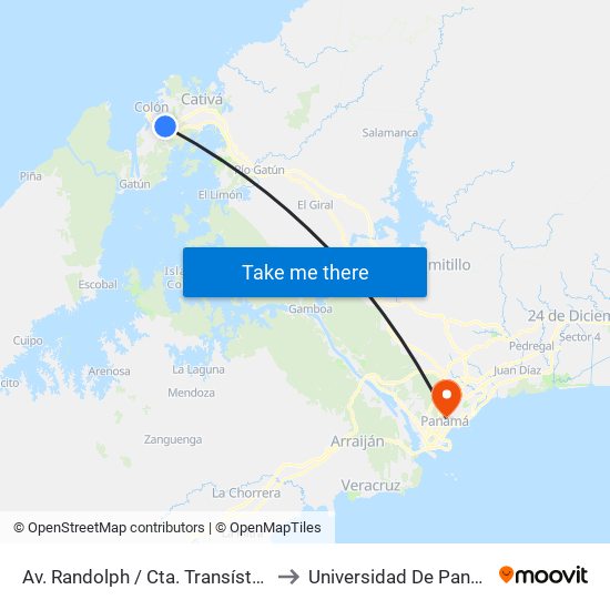 Av. Randolph / Cta. Transístmica to Universidad De Panamá map