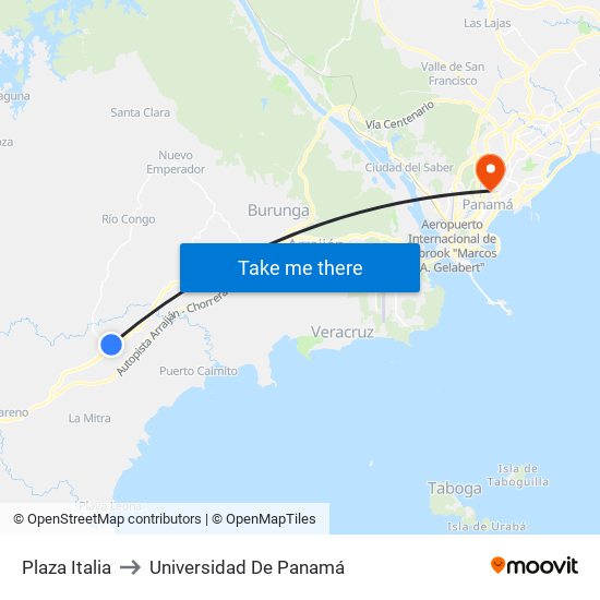 Plaza Italia to Universidad De Panamá map