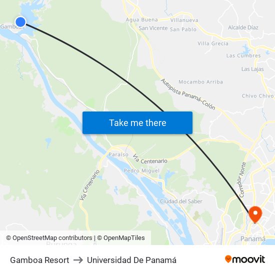 Gamboa Resort to Universidad De Panamá map