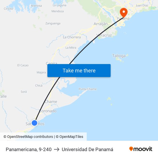 Panamericana, 9-240 to Universidad De Panamá map