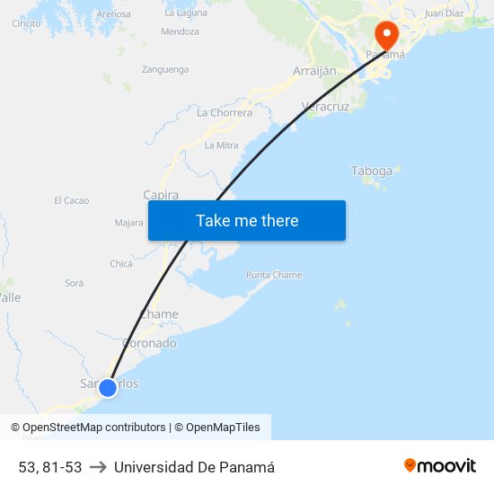 53, 81-53 to Universidad De Panamá map