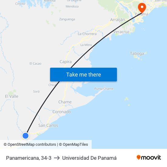 Panamericana, 34-3 to Universidad De Panamá map