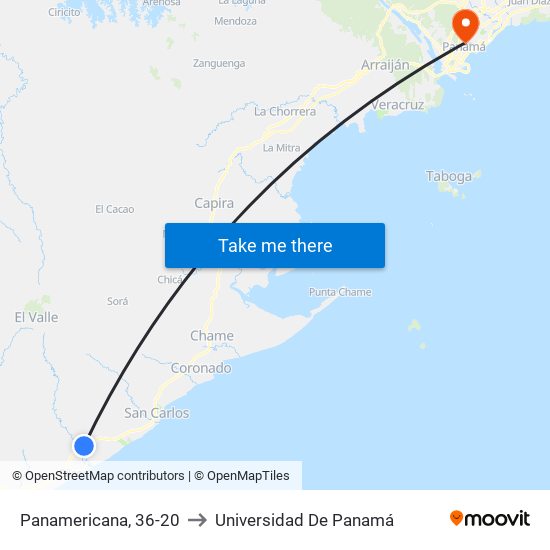 Panamericana, 36-20 to Universidad De Panamá map
