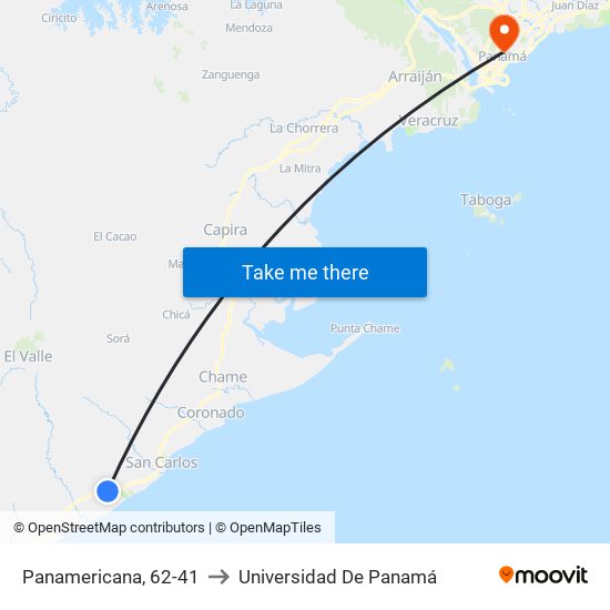 Panamericana, 62-41 to Universidad De Panamá map