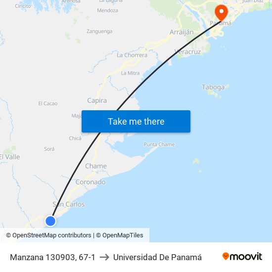 Manzana 130903, 67-1 to Universidad De Panamá map