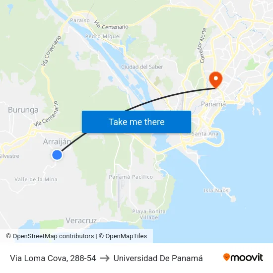 Via Loma Cova, 288-54 to Universidad De Panamá map